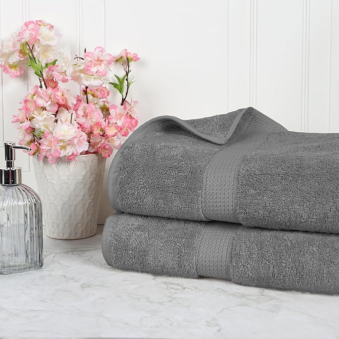 Superior Egyptian Cotton Pile Bath Sheet Set of 2, Ultra Soft Luxury Towels, Thick Plush Essentials, Absorbent Heavyweight, Guest Bath, Hotel, Spa, Home Bathroom, Shower Basics, Charcoal