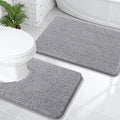 OLANLY Bathroom Rugs Sets 2 Piece, Soft Absorbent Chenille Bath Mats and U-Shaped Contour Toilet Mat Area Rug Set, Machine Washable Bath Carpet, Home Decor Accessories(30"x20"+24"x20", Grey)