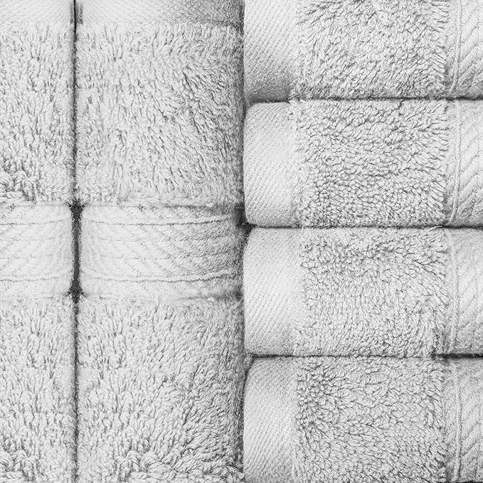 Superior Egyptian Cotton Pile Face Towel/Washcloth Set of 6, Ultra Soft Luxury Towels, Thick Plush Essentials, Absorbent Heavyweight, Guest Bath, Hotel, Spa, Home Bathroom, Shower Basics, Silver