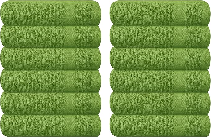 GLAMBURG Ultra Soft 12-Piece Washcloths Set 13x13-100% Ringspun Cotton - Durable & Highly Absorbent Face Towels - Ideal for use in Bathroom, Kitchen, Gym, Spa & General Cleaning - Kiwi Green