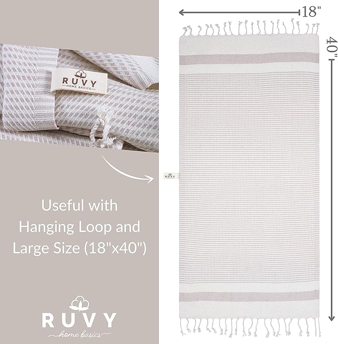 Ruvy Home Basics Turkish Hand Towels for Bathroom Set of 2 | 18"x40", Cotton | Decorative Towel for Bathroom, Kitchen, Dishcloth, Tea, Yoga, Face, Gym - Beige