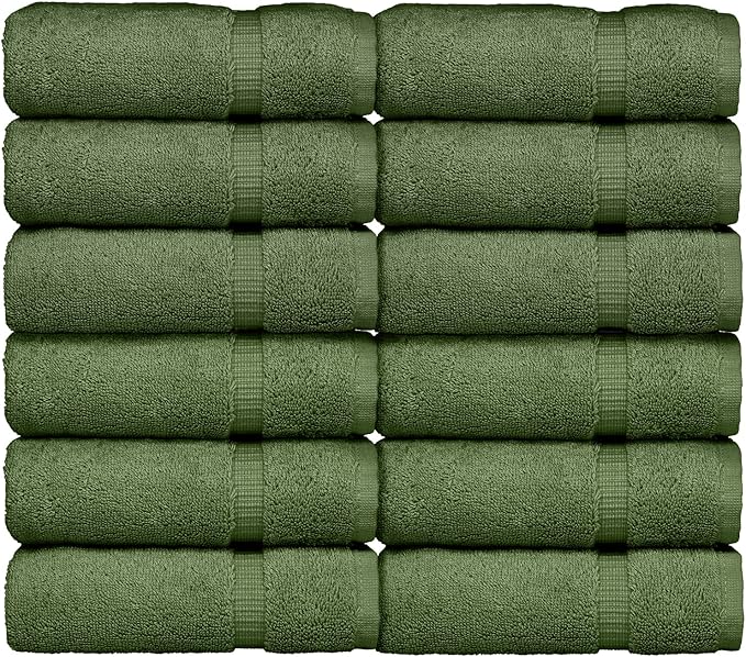 Luxury Hotel & Spa Collection, 100% Turkish Cotton 700 GSM Cloth, for Body wash, Makeup Remover & Facial Cleaning, Baby, face, Dobby Border Soft washcloths Towel Set 13" X 13", Moss, Set of 12