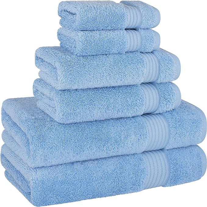 Cotton Paradise 6 Piece Towel Set 100% Cotton Soft Absorbent Turkish Towels for Bathroom, 2 Bath Towels 2 Hand Towels 2 Washcloths, Sky Blue Towel Set