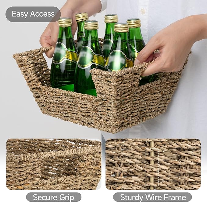 StorageWorks Small Pantry Baskets for Patato and Onion Storage, Wicker Baskets for Organizing with Built-in Handles, Seagrass Pantry Organizers and Storage for Shelves, Countertop, 2 Pack