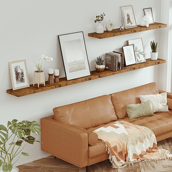 Vivelove 55 inches Long Floating Shelves for Wall, Extra Deeper & Thicker Storage Shelf for Living Room, Kitchen, Farmhouse,Wall Shelves with Invisible Brackets,Set of 1, Rustic Brown