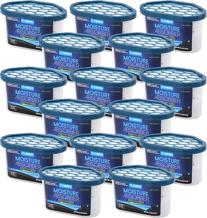 Moisture Absorber Activated Charcoal 6.5 oz/185g | Removes Moisture, Damp, Humidity & Odors | Odor Absorber | Moisture Trap for Bathroom, Closet, Kitchen & Small Spaces | Set of 15