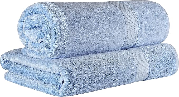 BLUENILEMILLS Premium Towel Collection, Egyptian Cotton Towels for Shower and Bathroom 2-Piece Bath Sheet Set, 34" x 68", Light Blue by Blue Nile Mills