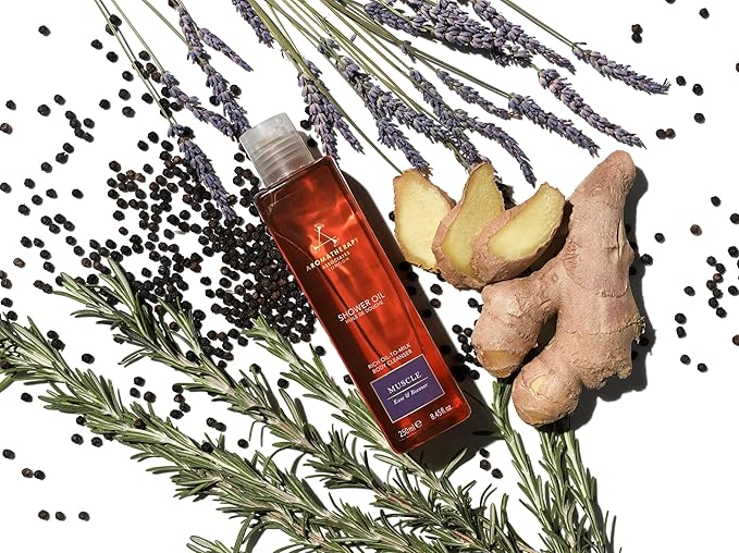 Aromatherapy Associates De-Stress Muscle Shower Oil. Powerful Blend of Rosemary, Ginger and Black Pepper Essential Oils to Soothe and Heal the Body (8.45 fl oz)