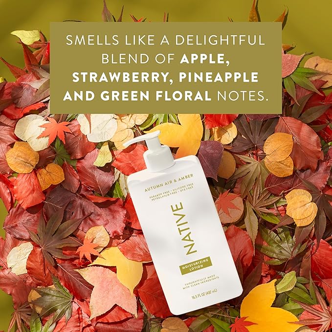 Native Body Lotion with Naturally Derived Ingredients - Autumn Air & Amber - Silicone, Paraben, & Dye Free Leaving Skin Soft and Hydrating | Fall Seasonal Scent Bundle, 16.5 oz - 2 Pk