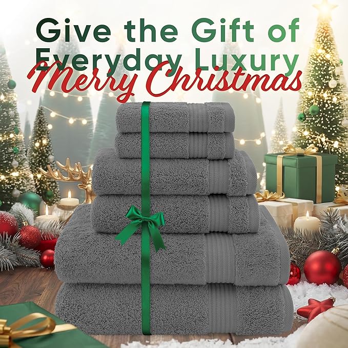 Hotel & Spa Quality Super Absorbent & Soft, Cotton, 6 Piece Turkish Towel Set for Kitchen & Decorative Bathroom Sets Includes 2 Bath Towels 2 Hand Towels 2 Washcloths, Charcoal Grey