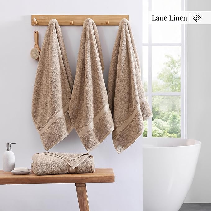LANE LINEN 100% Cotton Bath Towels Set of 4 (30"x60") - Zero Twist, Cotton Bathroom Towel Sets - Quick Dry, Highly Soft & Absorbent Large Shower Towels for Bathroom - Sustainabaly Produced - Taupe