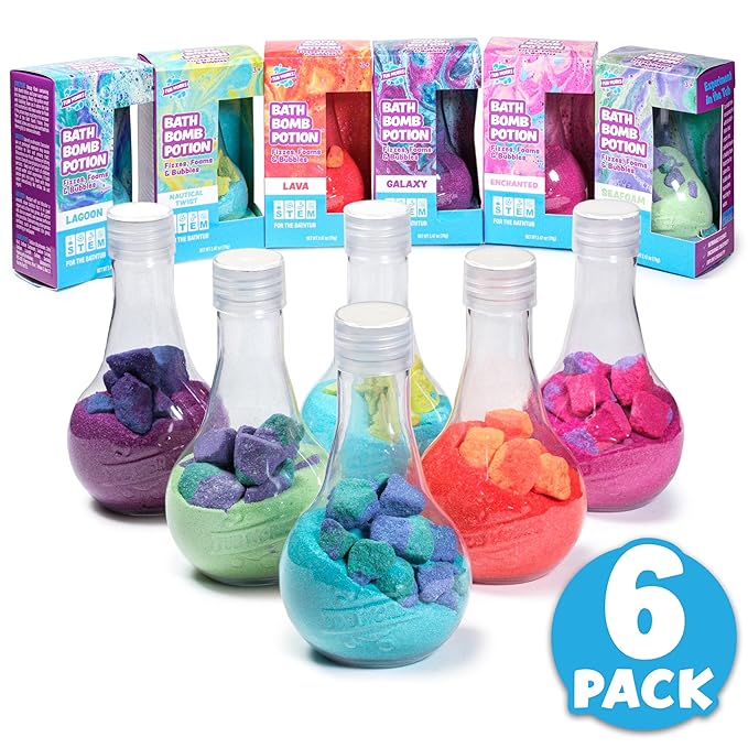 Tub Works® Kids Bath Bomb Potion™ Bath Toy, Variety 6 Pack | Nontoxic | Fizzes, Foams & Bubbles with an Eruption of Color | Interactive Bath Bombs | Fun Science Toddler Bath Toys
