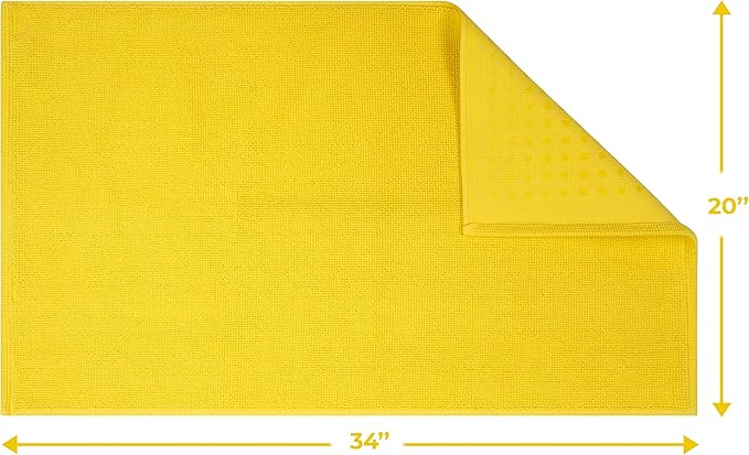 Cotton Paradise 100% Cotton Non Slip Bath Mats for Bathroom, 20x34 inch Soft Absorbent Quick Dry Machine Washable Floor Bath Mat, Yellow Bath Rug