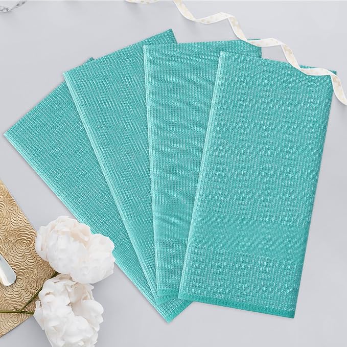 Homaxy Premium Kitchen Towels(18”x 28”, 8 Pack), Large Cotton Kitchen Hand Towels, Flat and Terry Dish Towels, 380 GSM Highly Absorbent Tea Towel Set with Hanging Loop, Teal