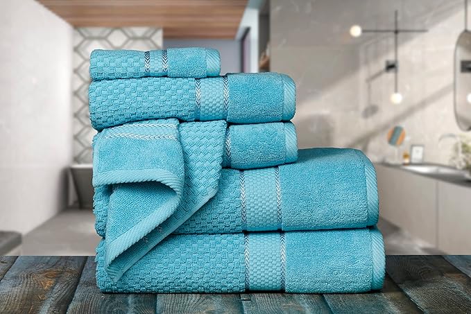 Ample Decor Towels for Bathroom, 6 Pieces Gift Set,100% Cotton Soft Quick Dry, 2 Bath Towels, 2 Hand Towels, 2 Wash Cloths - for Hotel, Spa, Gym - Sky Blue