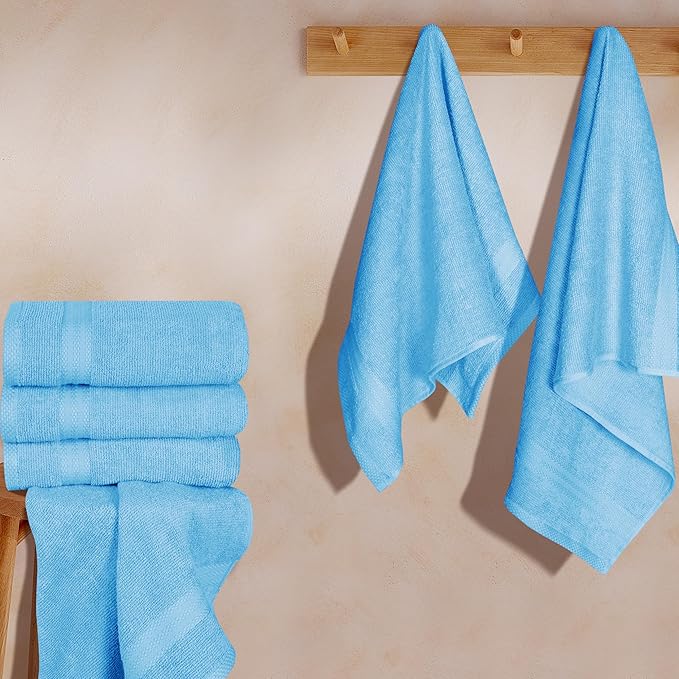 GLAMBURG Ultra Soft 6-Piece Hand Towel Set 16x28-100% Ringspun Cotton - Durable & Highly Absorbent Hand Towels - Ideal for use in Bathroom, Kitchen, Gym, Spa & General Cleaning - Sky Blue