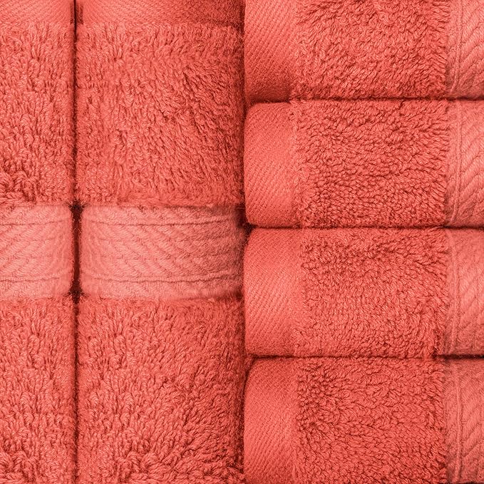 Superior Egyptian Cotton Pile Face Towel/Washcloth Set of 6, Ultra Soft Luxury Towels, Thick Plush Essentials, Absorbent Heavyweight, Guest Bath, Hotel, Spa, Home Bathroom, Shower Basics, Coral