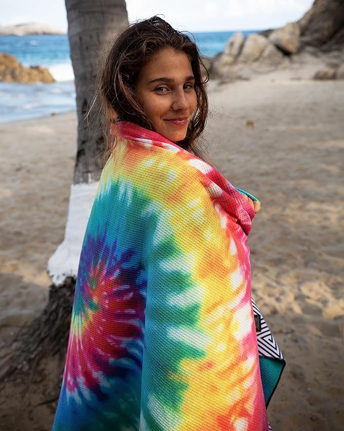 Elite Trend Microfiber Beach Towel Waffle for Adults with Bag - Extra Large 78x35 inch Lightweight Sand Free Quick Dry Towel for Travel, Swimming, Yoga, Camping (Tie Dye)