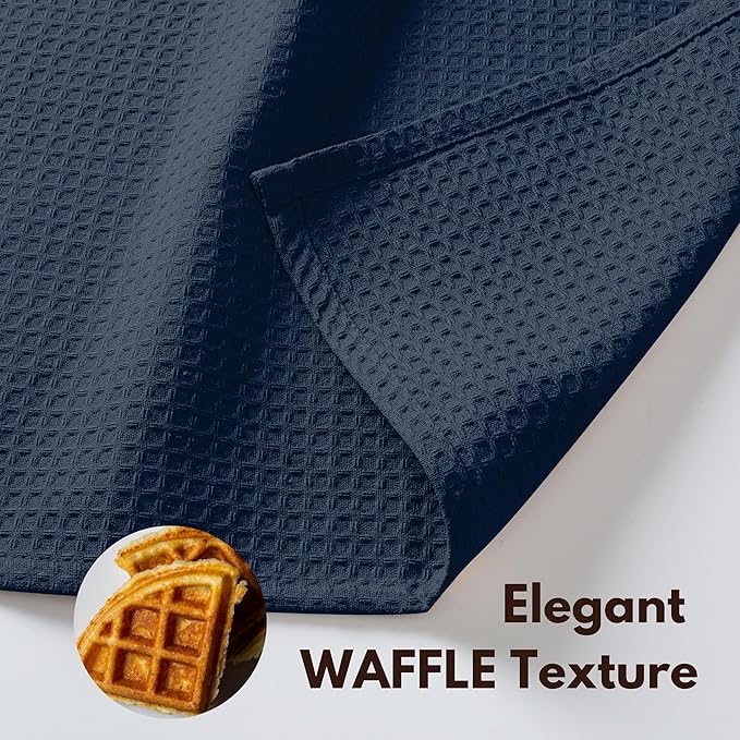Native Fab Cotton Kitchen Towel with Hanging Loop 16x26 inches, 6-Pack, Waffle Weave Kitchen Towels for Cleaning Drying, Washcloths Soft & Absorbent Cloth Rags, Bar Towel, Dish Cloth, Navy