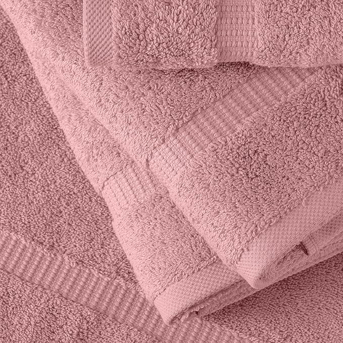 SALBAKOS 100% Turkish Cotton Hand Towel Set of 6 16x30 inch | Heirloom Quality | Hotel & Spa Collection | Ultra Soft, Super Absorbent, Long Lasting Hand Towels | Made in Turkey (Rose, 6 Hand Towels)