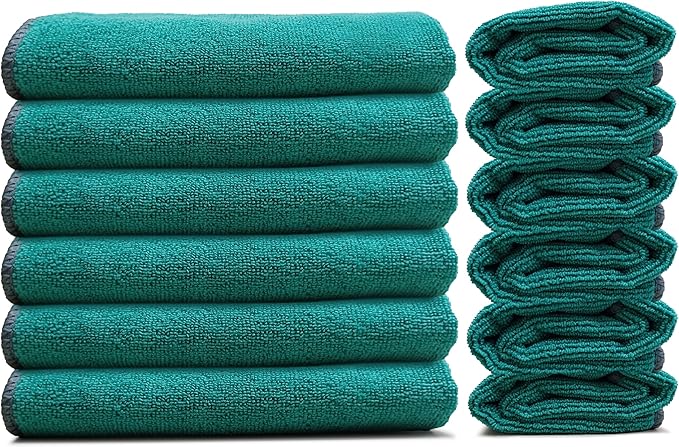EvaClean Premium Microfiber Cleaning Cloth 16"x16" - Reusable, Washable, Non-Scratch, Microfiber Towels for Cleaning, Dusting, Polishing, High Absorbency & Durability, Green, 12-Pack