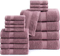 LANE LINEN 100% Mercerized Cotton Luxury Bathroom Towel Set - 16 Pcs - Super Soft, Fluffy & Highly Absorbent - 4 Bath Towels, 8 Washcloths, 4 Hand Towels - Pre Shrunk, Pet Friendly - Wishful Mauve