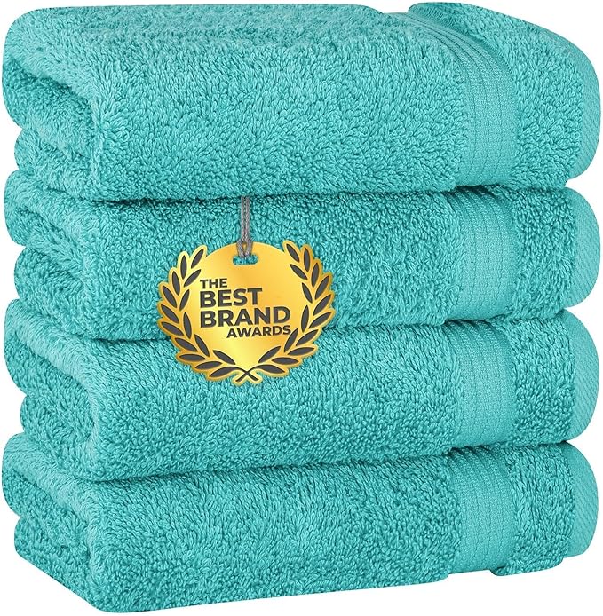 Cotton Paradise Hand Towels for Bathroom, 100% Cotton Turkish 4 Piece Hand Towel Set, Soft Absorbent Face Towels, Turquoise Hand Towels