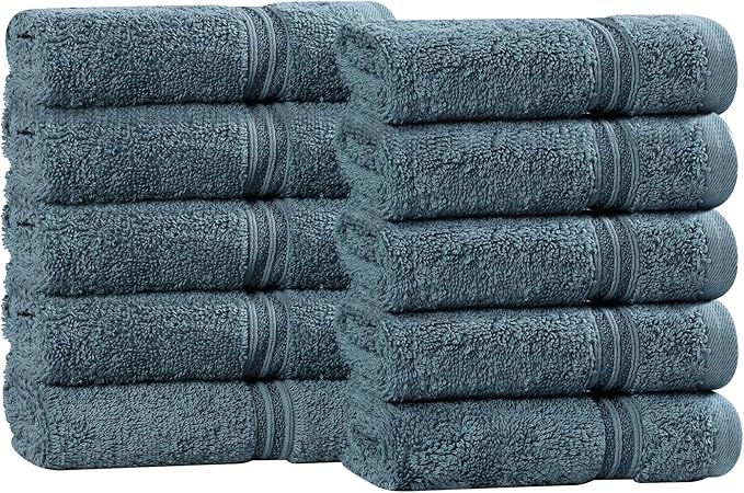 Superior Egyptian Cotton 10-Piece Face Towel Set , Small Towels For Facial, Spa, Quick Dry, Absorbent Towels, Bathroom Accessories, Guest Bath, Home Essentials, Washcloth, Airbnb, Sapphire