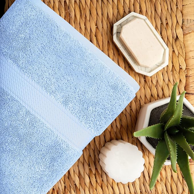 BLUENILEMILLS BNM Egyptian Cotton 2-Piece Towel Set, Includes 2 Bath Towels, Attached Loop for Easy Hanging and Storage, Hotel Quality, Perfect for Bathroom, Gym, Shower Space, or Spa, Light Blue