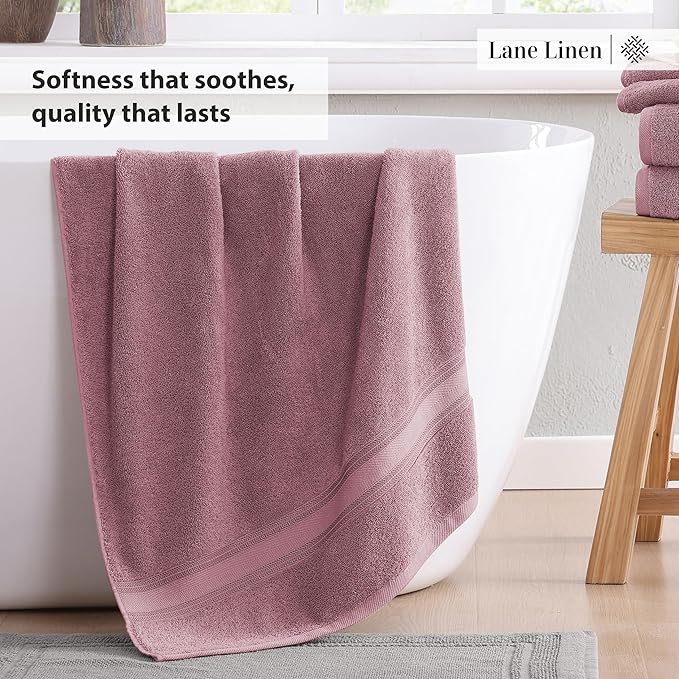 LANE LINEN Luxury Bath Towel Set - 6 Piece Set, 100% Cotton Bathroom Towels, Zero Twist, Quick Dry Shower Towels, Absorbent Towel, 2 Bath, 2 Hand, 2 Wash Cloths - Wishful Mauve