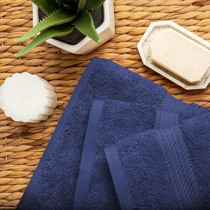 BLUENILEMILLS Premium Towel Collection, Egyptian Cotton Towels for Shower and Bathroom Assorted 3-Piece Towel Set, 30" x 55", 20" x 30", 13" x 13", Navy Blue by Blue Nile Mills