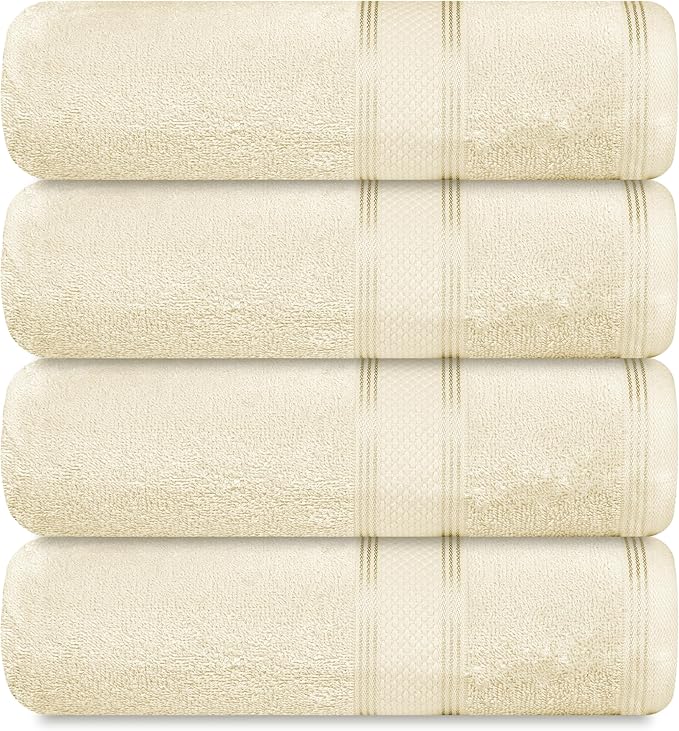 Casa Lino Linen Brown Bath Towels Set of 4 (54" x 27") - Large Bathroom Towel Set - 100% Cotton Towels for Bathroom - Highly Absorbent & Quick Dry Bath Towel Multipack - New Apartment Essentials