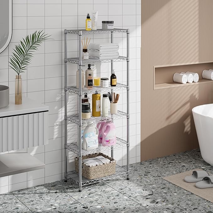 5 tire Shelves Storage Wire Shelving Unit Metal Shelf Adjustable Organizers Storage Shelving with Wheels for Bathroom Laundry Room Kitchen Pantry12”D x 22”W x 69”H Silver