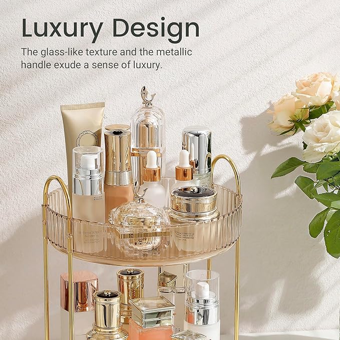 Rotating Makeup Organizer for Vanity 2 Tier,(Gold)