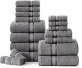 LANE LINEN 100% Mercerized Cotton Bath Towels Set of 18 – Zero Twist, 6 Bath, 6 Hand Towel & 6 Washcloths, Soft, Ideal for Spa Hotel & Home, Gentle on Body, Durable After Multiple Washes – Cool Grey