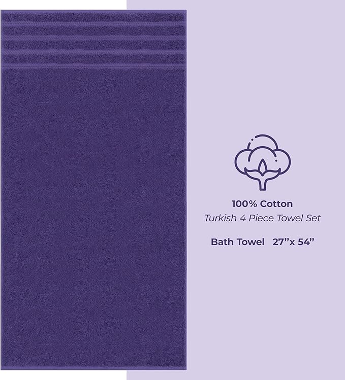 American Soft Linen Luxury 4 Piece Bath Towel Set, 600 GSM 100% Cotton Turkish Bath Towels for Bathroom, 27x54 in Extra Large Bathroom Shower Towels, Purple
