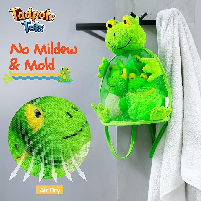Baby Bath Set – Soft & Durable Frog-Themed Loofah Scrubber Kit – Cute Cartoon Bathing Accessories for Kids – Gentle Exfoliating Wash Mitt & Body Scrubber – Easy to Use