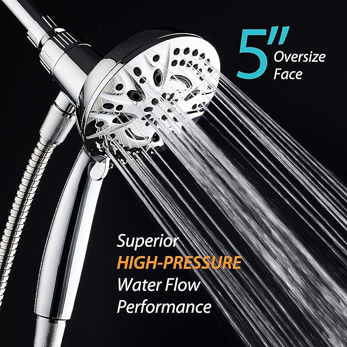 AquaDance New Magnetic Guidance Docking System - High-Pressure 8-setting Handheld Shower Head with Giant 5 inch Face, Magnetic Bracket, Extra-long 72 inch Stainless Steel Hose/All Chrome Finish