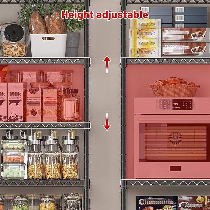 REIBII 45.5''W Storage Shelves Wire Shelving, 5 Tier Pantry Shelves for Storage Rack, Adjustable Metal Shelving for Pantry Kitchen Steel Shelving, 45.5" W x 71" H x 17.7" D