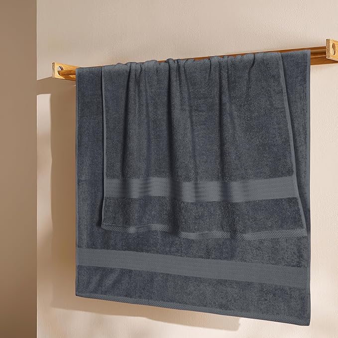 GLAMBURG Premium Cotton 4 Pack Bath Towel Set - 100% Pure Cotton - 4 Bath Towels 27x54 - Ideal for Everyday use - Ultra Soft & Highly Absorbent - Charcoal