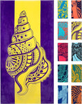 Nova Blue Seashell Beach Towel (34 X 63) – Purple & Yellow Travel Beach Towel Made from 100% Cotton – Unique Adult Beach Towels with Tropical Design - Compact BeachTowel