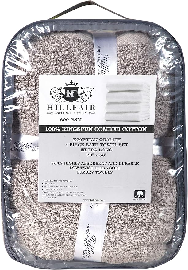 Hillfair 12-Piece Cotton Bath Towel Set - 600 GSM - Hotel Spa Towels - 2 Bath, 4 Hand, 6 Washcloths - Absorbent Soft Cotton - Khaki Stone