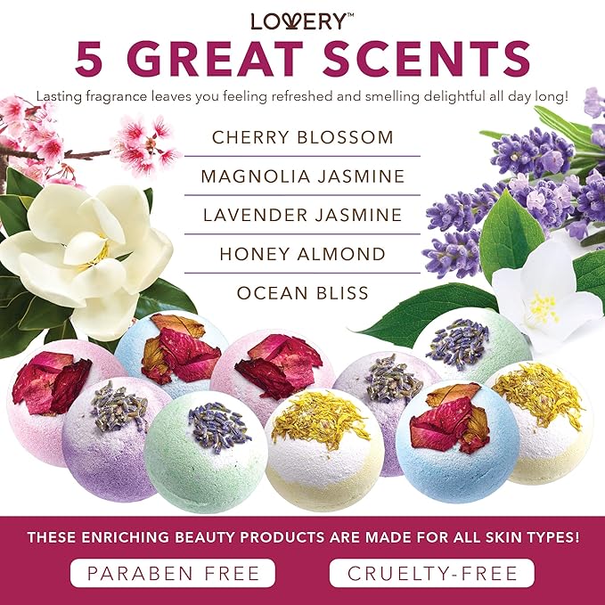 Christmas Gift Baskets for Women Holiday Gift for Teen Girls Bath Bomb Self Care Gifts for Women Spa Bath Set, White Elephant Gifts 10 Two Tone Bath Fizzies W Shea & Coco Butter Dry Flower Petals