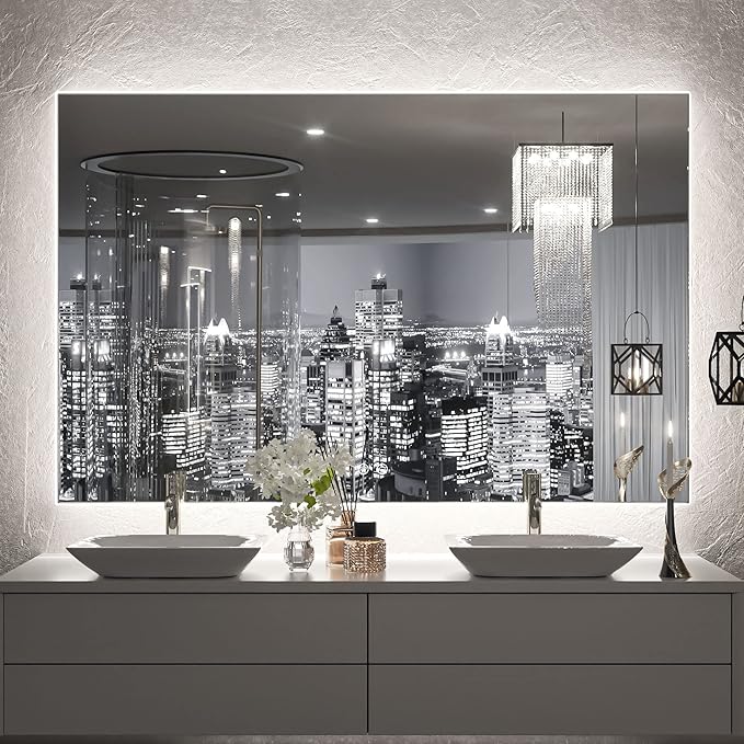 TETOTE 48 x 30 Inch LED Mirror Backlit Bathroom,Anti-Fog Mirror with Light,Dimmable,CRI90+,IP54 Water Proof,Wall Mounted Vanity Lighted Mirror,Horizontal/Vertical
