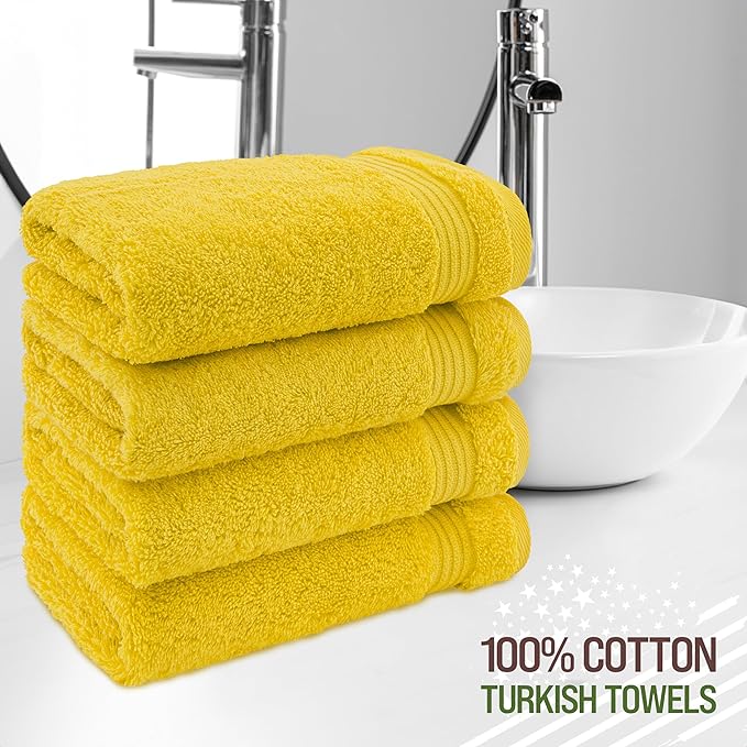 American Veteran Towel, Hand Towels for Bathroom Set of 4, 100% Cotton Turkish Hand Towel Sets, Soft Hand Face Towels, Yellow Hand Towels