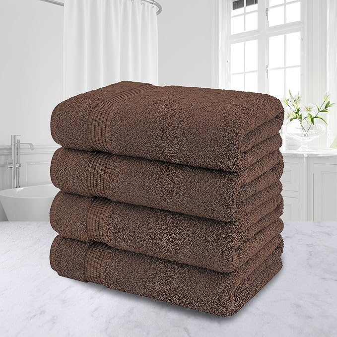 American Veteran Towel, 100% Cotton Turkish Bath Towels for Bathroom 4 Pack, 27x54 Extra Large Premium Soft Drying Bathroom Towels, Brown