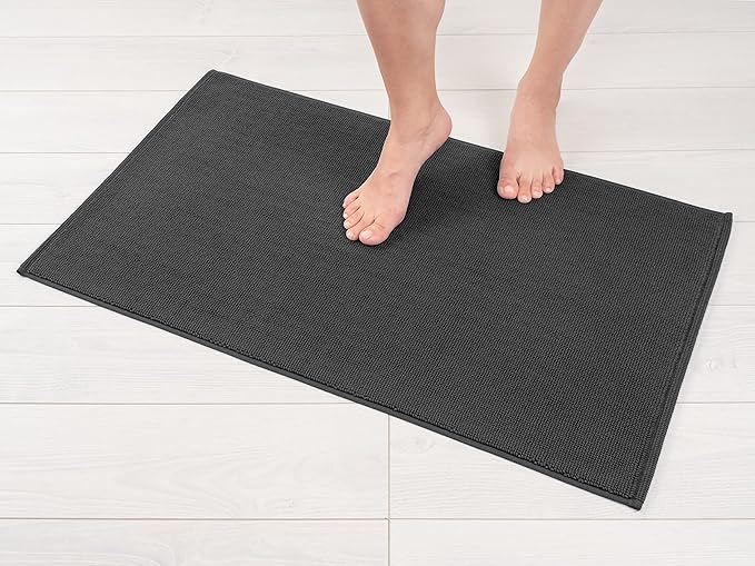 American Soft Linen Bath Rug, 20 in 34 in 100% Cotton Bath Mats Rugs for Bathroom, Slip Reducer Washable Shaggy Form Area Rugs, Gray Bath Rug