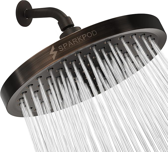 SparkPod Shower Head - High Pressure Rain - Premium Quality Luxury Design - 1-Min Install - Easy Clean Adjustable Replacement for Your Bathroom Shower Heads (Vintage Oil Rubbed Bronze, 8 Inch Round)