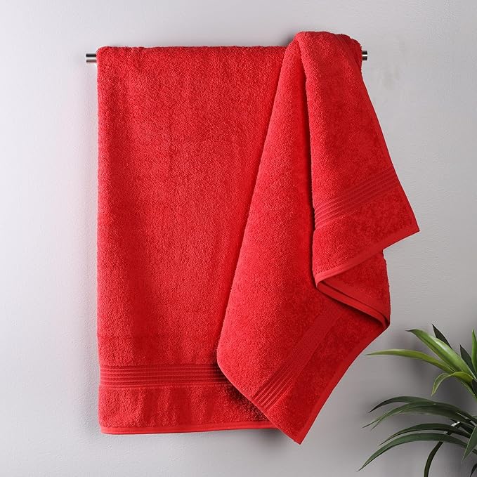 Superior Egyptian Cotton Bath Towel Set, Home Bathroom Towels, Master, Guest Bath, Decor Essentials, Quick Dry, Absorbent, Large Body Towels, Spa, Hotel, Resort, Adult, Kids, Set of 2, Red