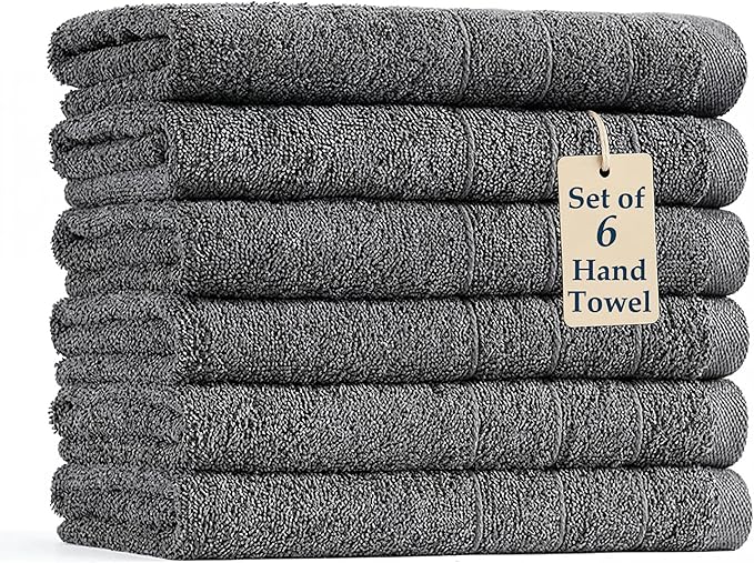 Casa Platino 100% Mercerized Cotton Hand Towels for Bathroom (16"x28") - Spa & Hotel Quality - Ring Spun - Quick Dry, Soft & Absorbent Bath Hand Towel Set of 6 - Pet Friendly, Pre Shrunk - Cool Grey
